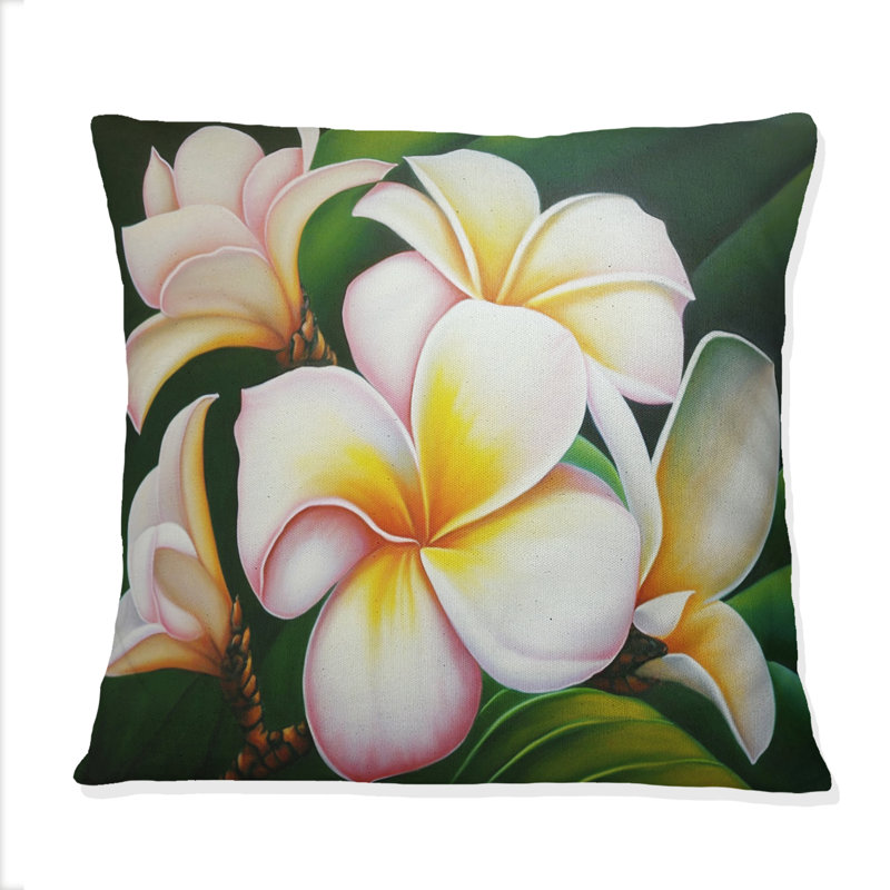 Coussin décoratif imprimé floral blanc et jaune V Plumeria