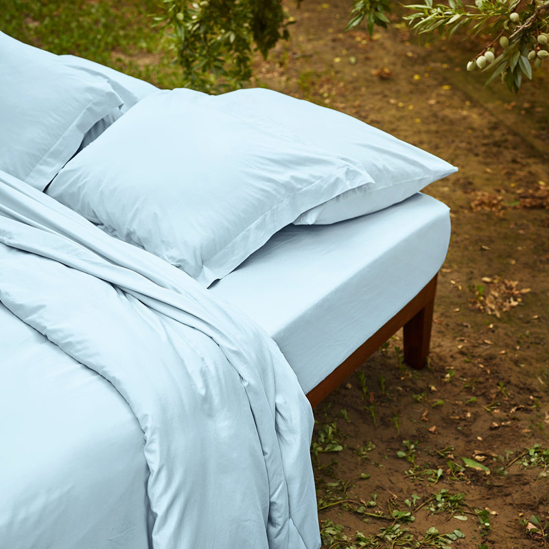 Ensemble de draps 100% coton 200 fils, Bleu ciel, Grand