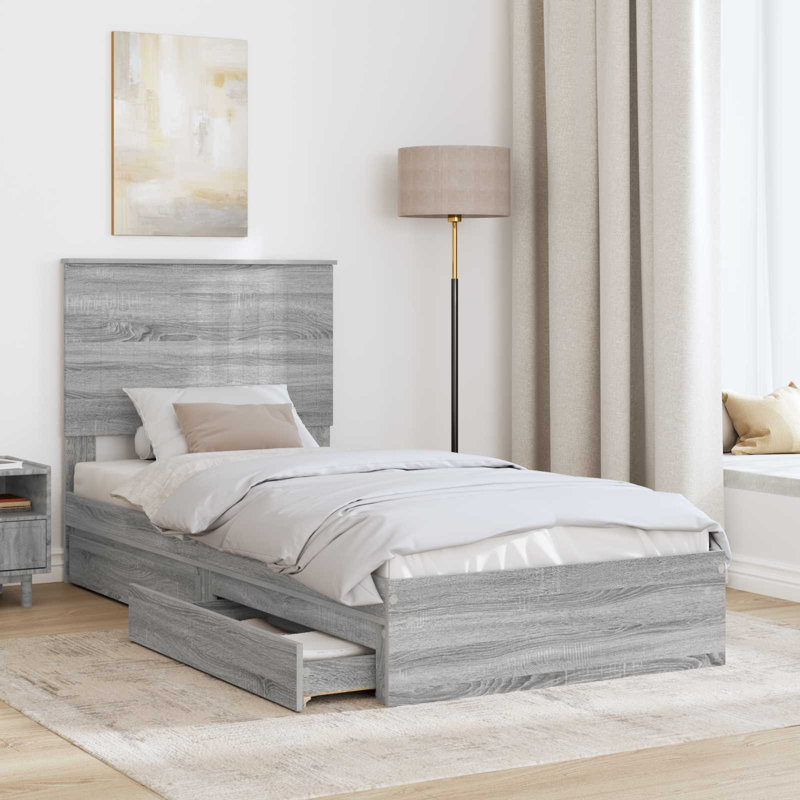  Bed Frame With Drawer Engineered Wood, Single (3'), Grey Sonoma