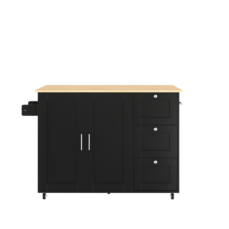 Kitchen Island With 3 Drawers And 2 Doors, Black