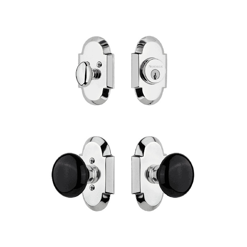 Nostalgic Warehouse Cottage Entry Set with Brown Porcelain Knob, 2.75", White/Antique Brass
