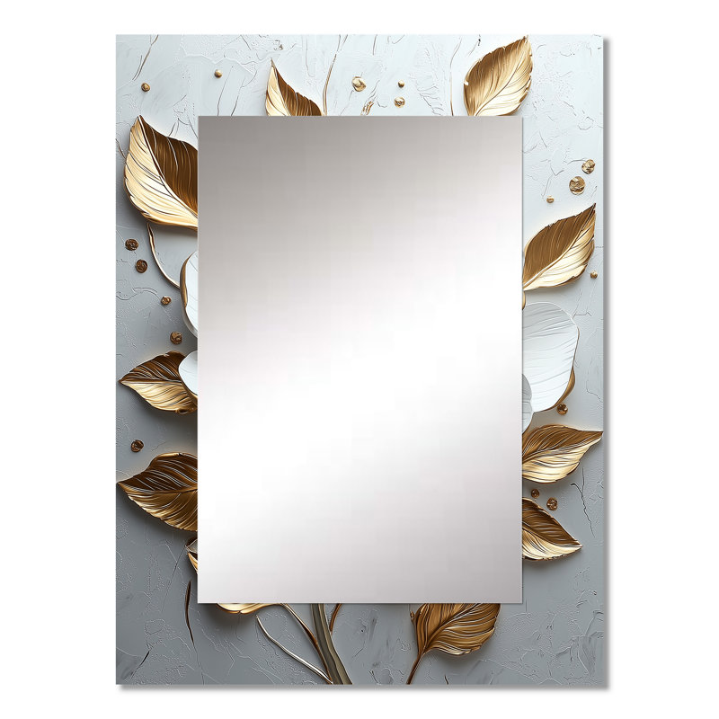 Blanc et doré pivoine Bloom II - grand miroir mural pivoine, miroir décoratif blanc, impression d'art en métal, 32 po x 24 po