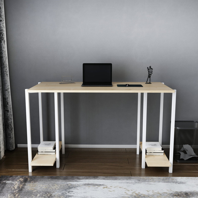 Academy Desk Metal Base Writing Desk, Oak/White