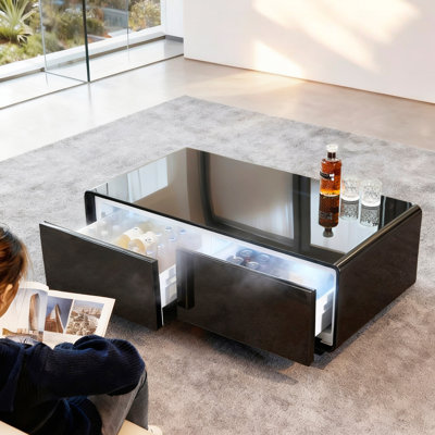 Table basse moderne avec réfrigérateur intégré, table basse à contrôle de température manuel avec prises de courant