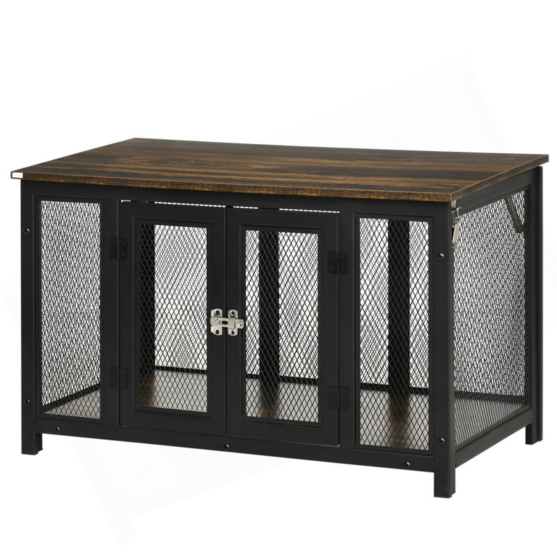 Furniture Style Dog Crate With Openable Top, Big Dog Crate End Table, Puppy Crate For Small Dogs Indoor, Spacious Interior, Pet Kennel, Brown, Black