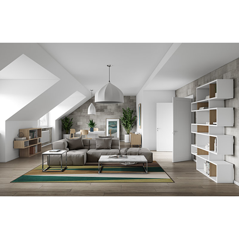 Bibliothèque géométrique H 87 "x l 61" Christofor, Blanc mat / chêne
