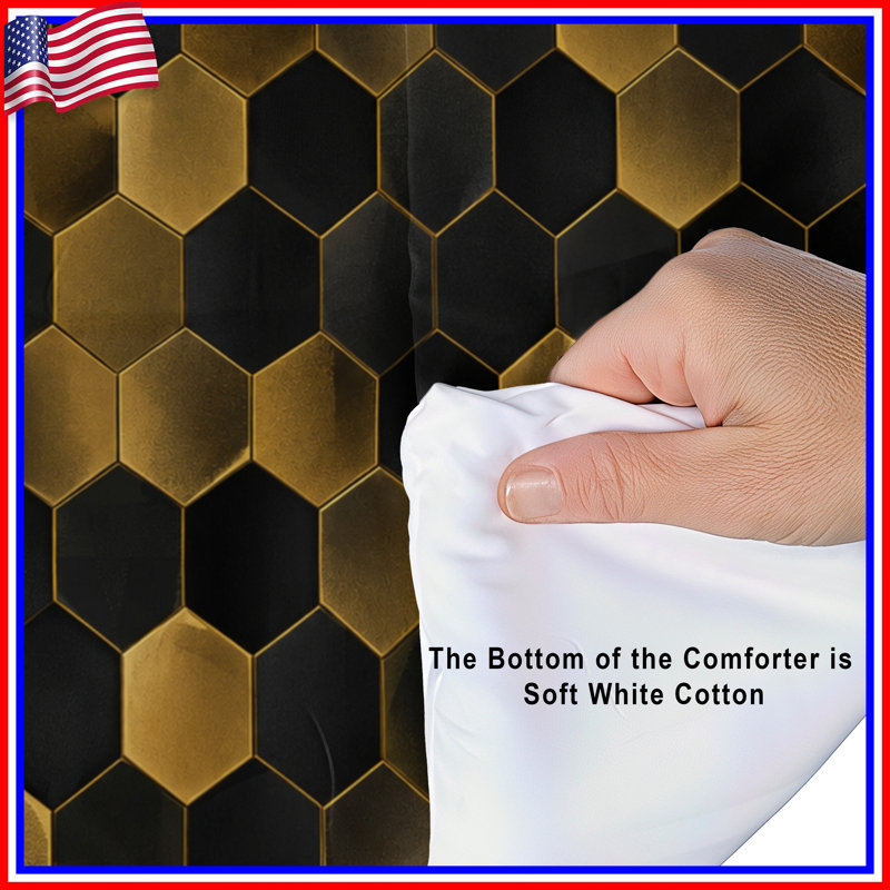 Gold Black Hexagons Comforter, Twin Extra Long