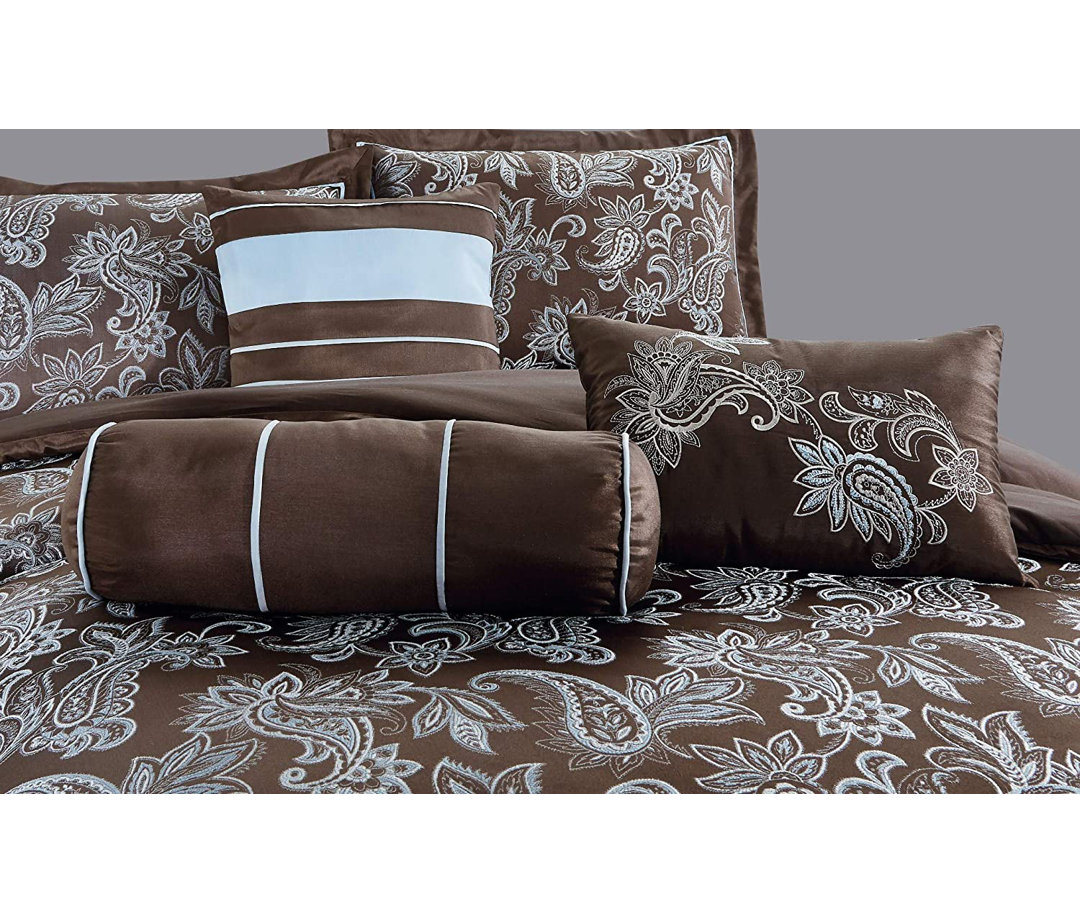 Tuscany 7-Piece Paisley Floral Jacquard Comforter Set Chezmoi Collection 