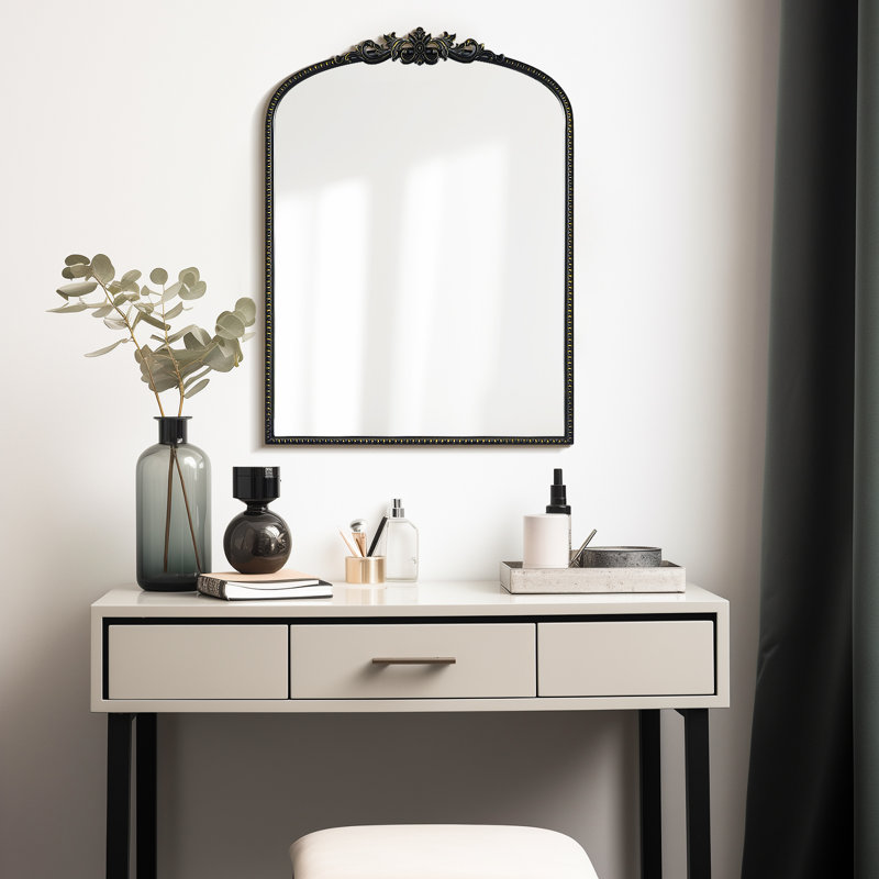 Miroir mural en verre Kiany , 32 po x 24 po, Noir