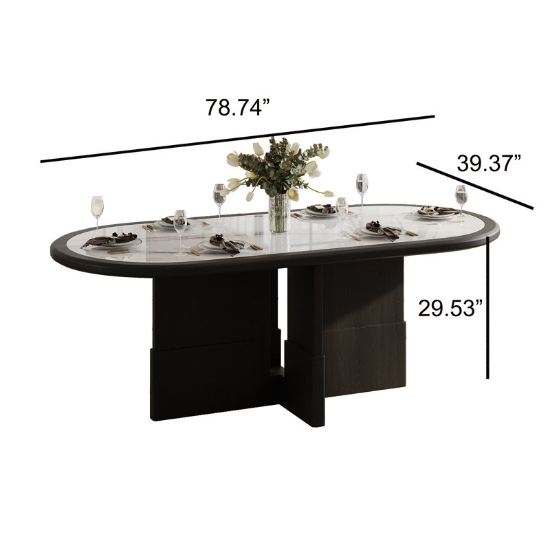 79" Modern Oval Dining Table Set With 6 Dining Chairs