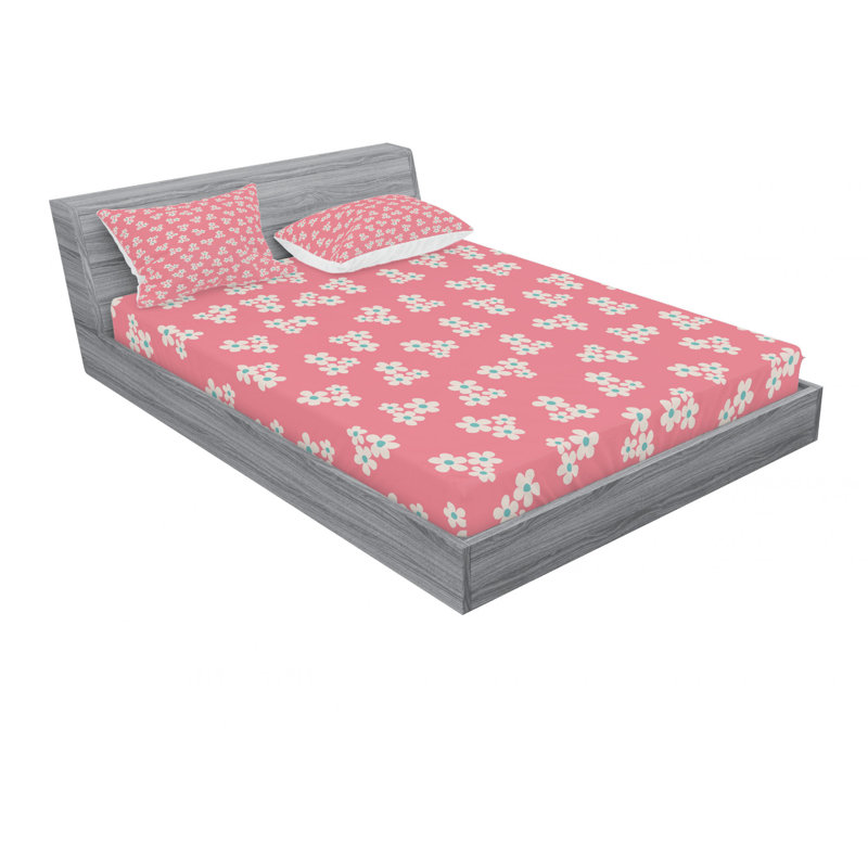 Microfiber Floral Sheet Set, Queen Sheet Set with Fitted Sheet