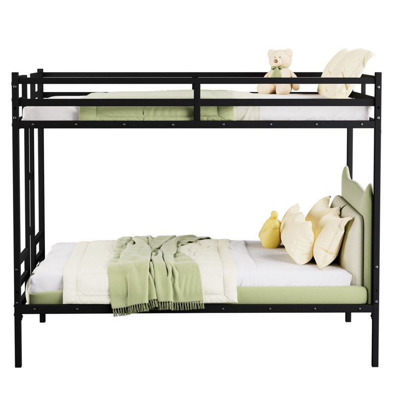 Queen Bunk Bed Featuring Black Metal Frame, Full Guardrail And - Stable Performance With 110 Lbs Per Capacity, High For 'S , Comfortable Climbing, Stylish Finish Underbed Storage, Space Design, Quick