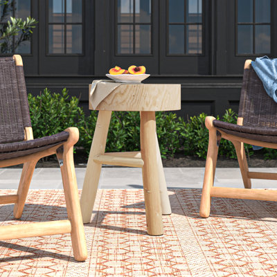 16"H Wooden Stool with Live-Edge Round Top and Triangle Footrest Base, Natural Finish