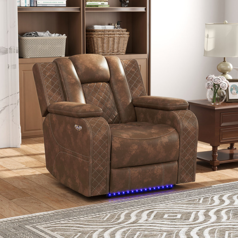 37.8" Modern Multifunctional Vegan Leather Dual Motor Power Recliner With Adjustable Headrest, LED Lighting, USB Port & Arm Storage