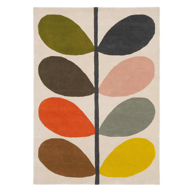 Wool Floral Area Rug in Beige/Brown/Orange, Rectangle 6'7" x 9'2"