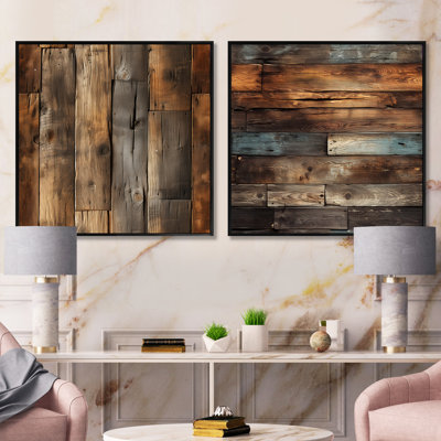Rustic County Planked Wood - ensemble de 2 collages carrés abstraits