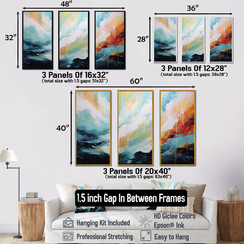 Azur bleu blanc fusion - art mural abstrait, Cadre flottant noir, H 40 po x l 60 po x P 1 po