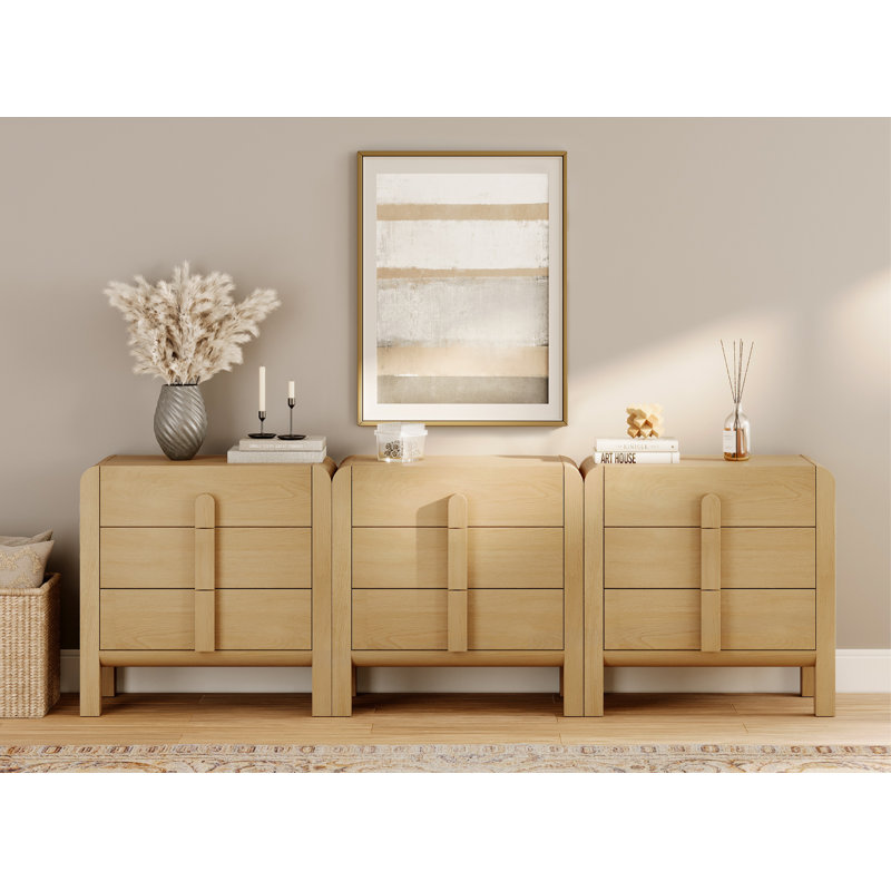 Adora 3 In 1 Wood Accent Cabinet With Drawers, 94.5" Modern Credenza Storage Cabinet With Curved Profile Design For Living Room, Kitchen, Dining Room, Hallway