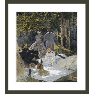 Le dejeuner sur l'herbe a Chailly. Portrait : Bazille au centre ; Camille Doncieux ; Courbet a gauche by Claude Monet -Framed Giclee Print