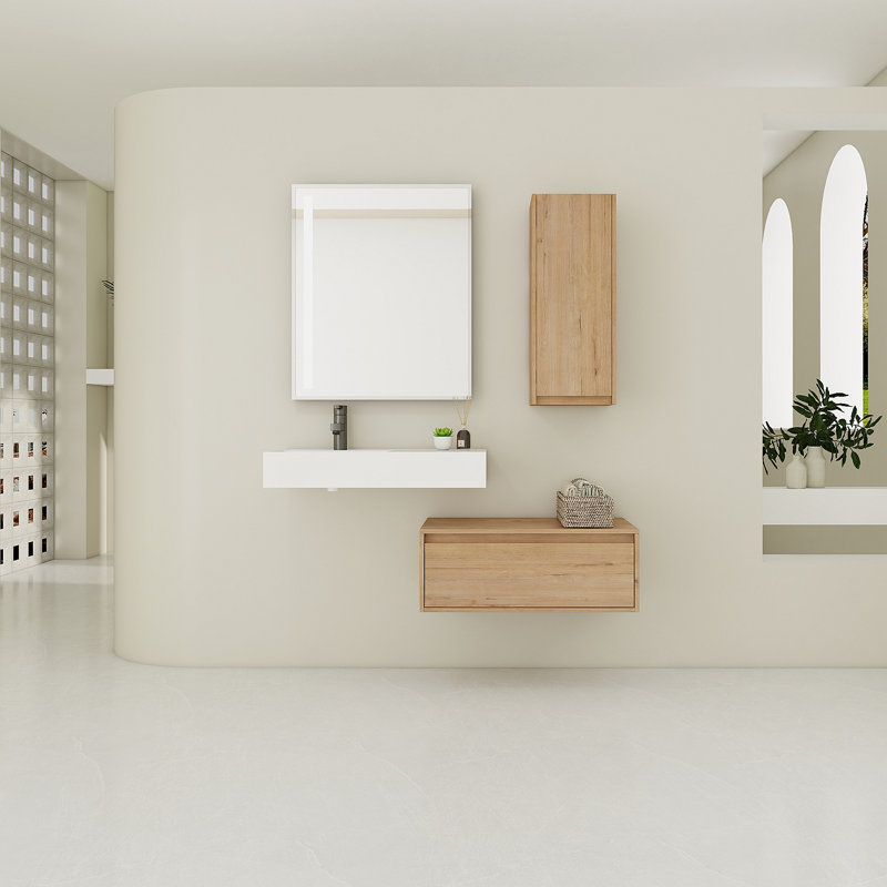 Meuble-lavabo mural de 30 pouces avec lavabo en résine et armoire latérale, tiroir à fermeture en douceur (KD-Packing), armoire combinée 09430IMO-30L-SC00112IMO