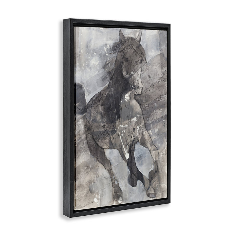 Toile flottante encadrée Free Spirit Stallion par Albena Hristova, Cadre flottant noir de jais, H 31 po x l 21 po