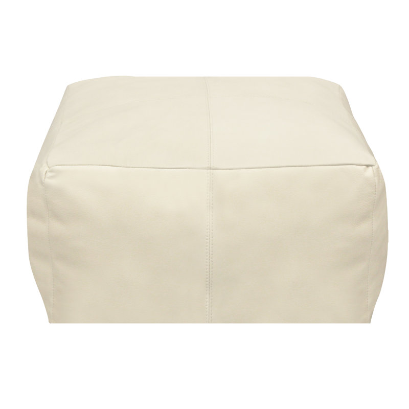 Leather Pouf, Ivory