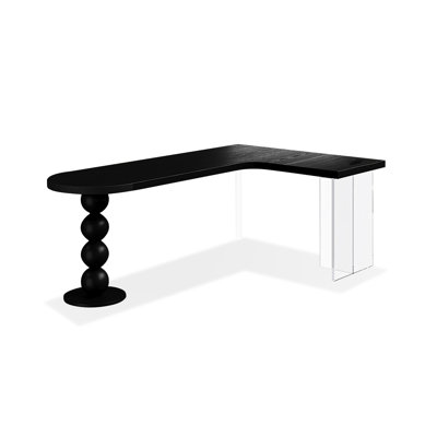 Bureau en bois massif en forme de L noir + bureau en acrylique