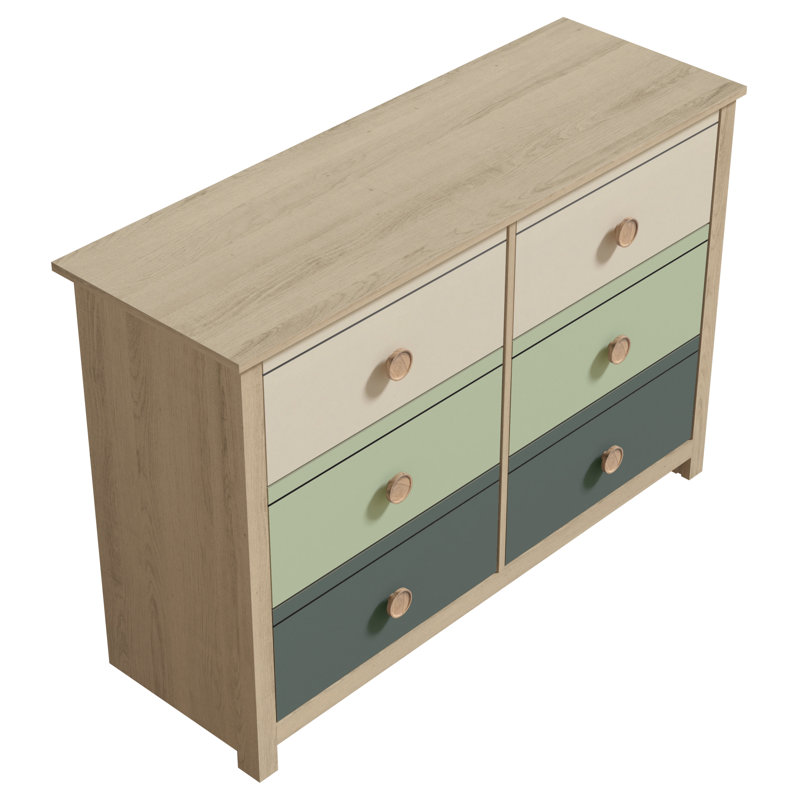 Buzice Transitional 3 Piece Bedroom Set, Oslo Oak/Parchment/Sage Green/Kale Green