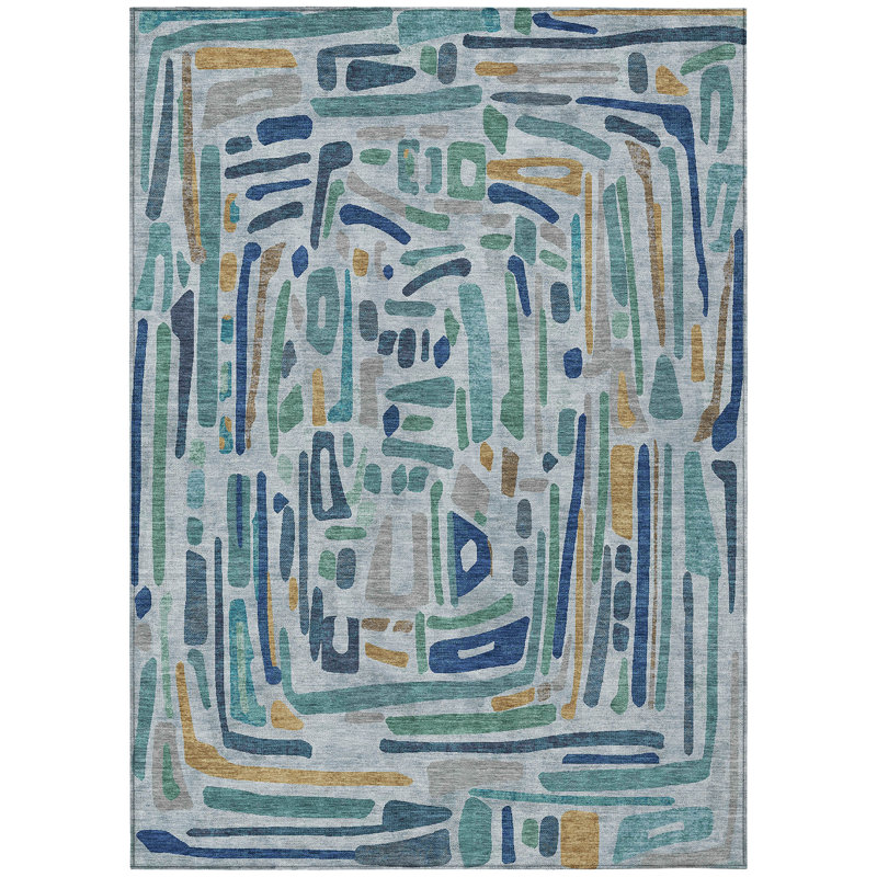 Machine Washable Indoor/Outdoor Chantille ACN2432 Casual Rug, Teal, 10' x 14'