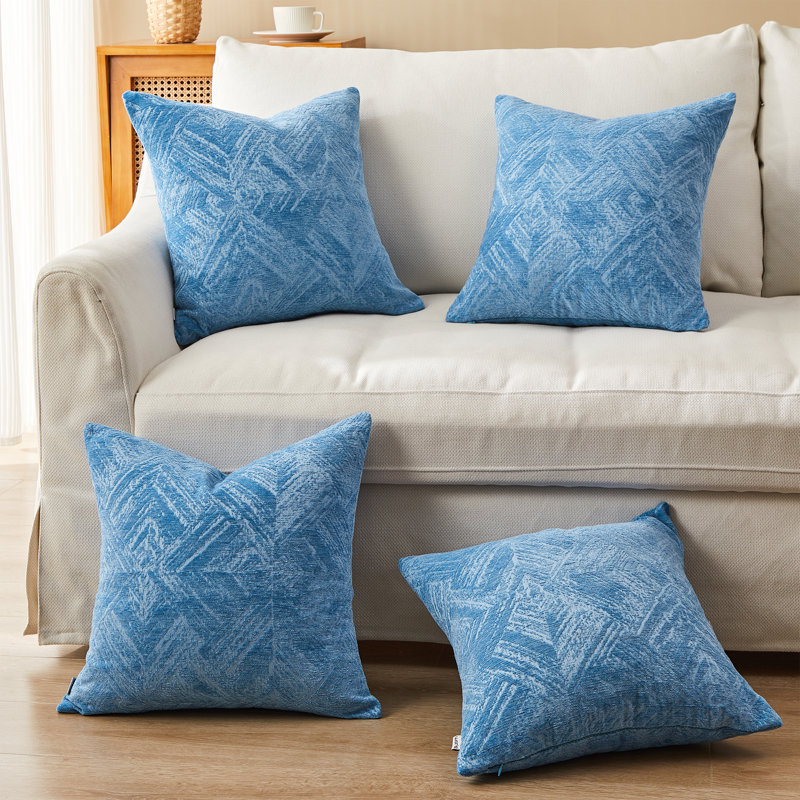 Housse de coussin en chenille Dahn, Bleu, 20 po x 20 po x 1 po