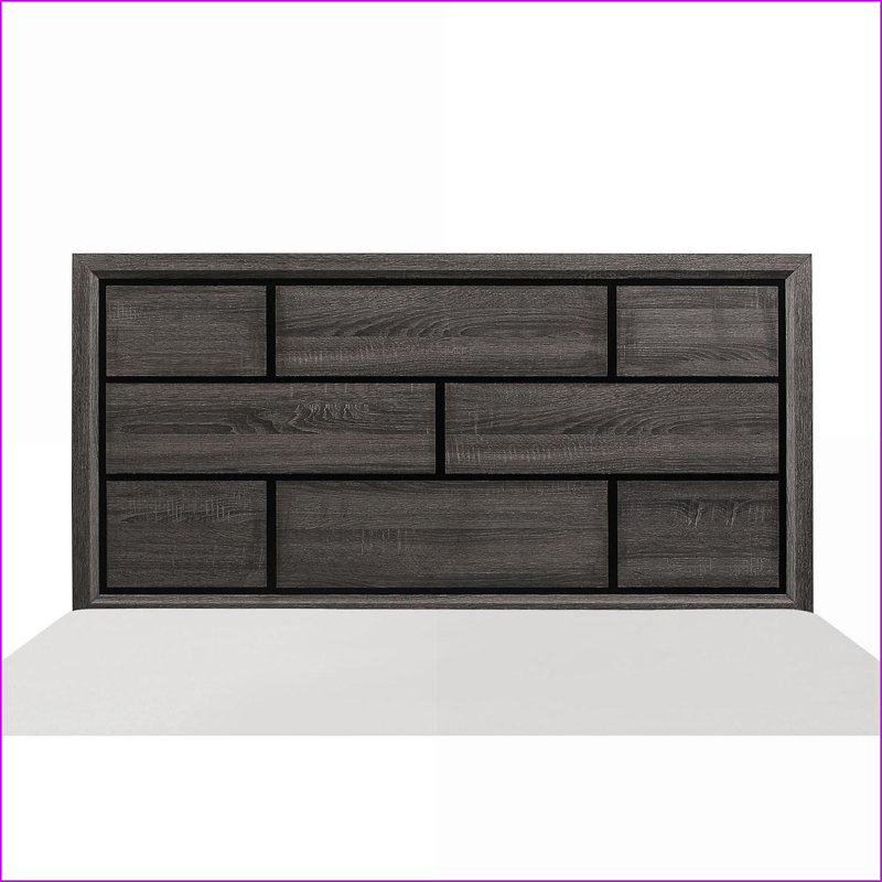 Structure de lit grand format en faux placage de bois gris avec des lignes épurées et contemporaines pour la chambre à coucher