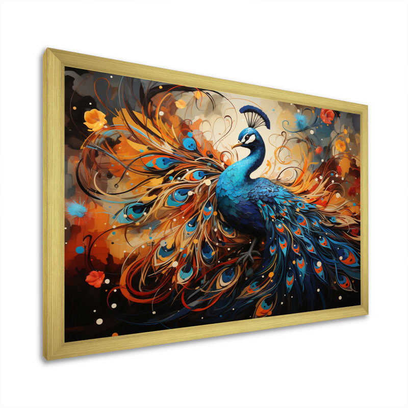 «Peacock Abstract Collage II», reproduction, Cadre doré simple, H 30 po x l 40 po x P 1,5 po