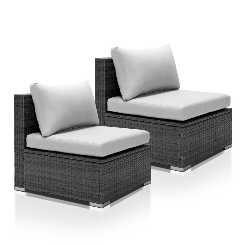 Canapé d'extérieur sans accoudoirs 2 pièces, Coussin gris clair / structure grise