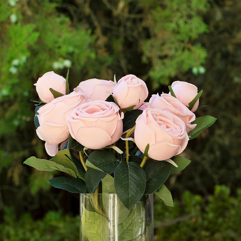Light Pink Silk Rose Arrangement in Clear Glass Vase