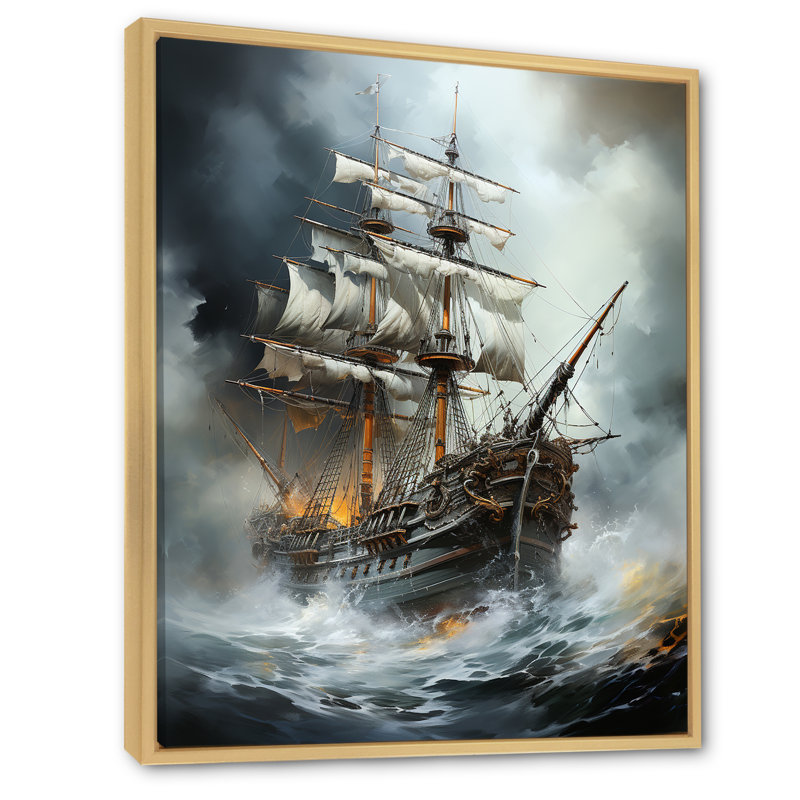 «Stormy Seas Corsairs Pirate Ghost Ship» sur toile, H 44 po x l 34 po x P 1,5 po, Cadre naturel flottant