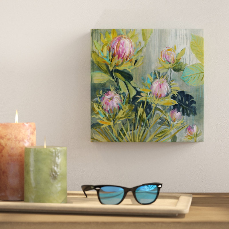 « protea catching rain », peinture sur toile tendue, H 10 po x l 10 po x P 1,5 po