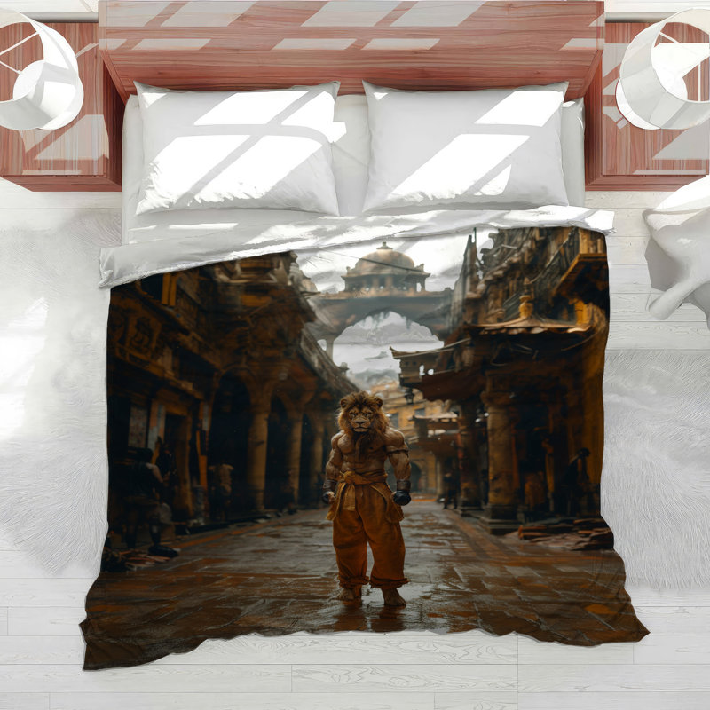 Lion Warrior Bedding Fantasy Comforter Dark Academia, King Comforter