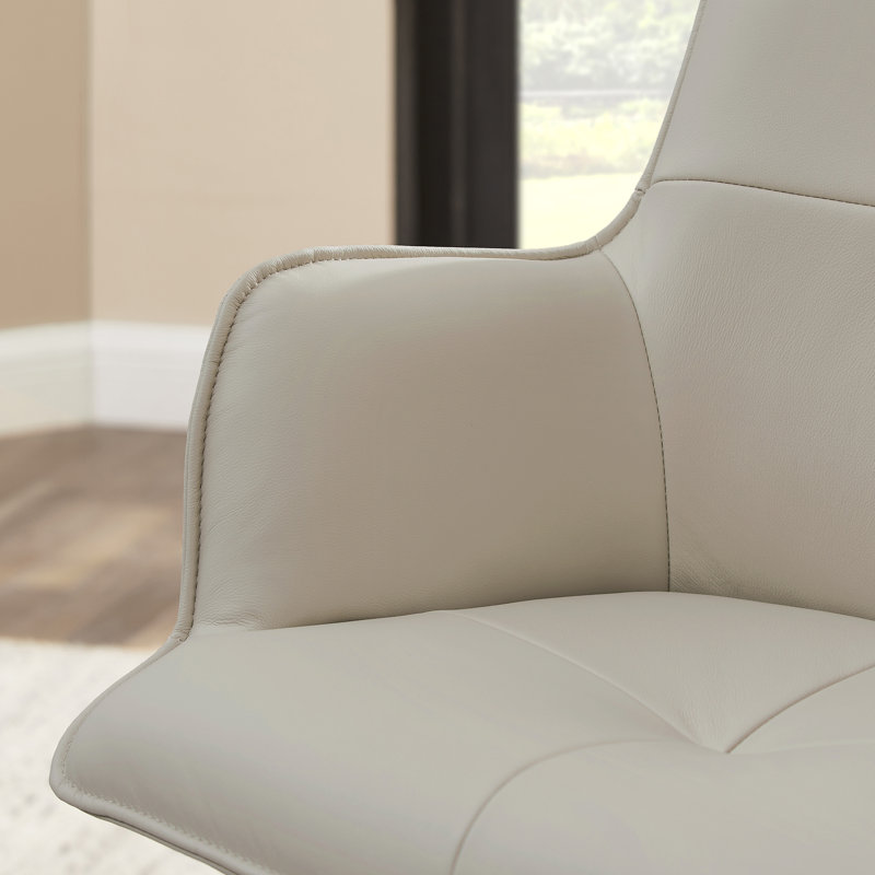Genuine Leather Swivel Home Office Desk Chair, Off White