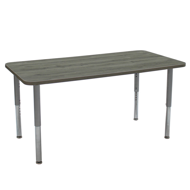 Table d'activité rectangulaire avec pieds réglables La Madera, 24 po x 72 po, Bois gris clair / argent, Super
