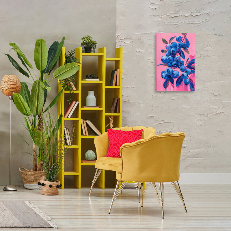 «Vibrant Blueberries on Pink», art mural par RB, H 24 po x l 16 po