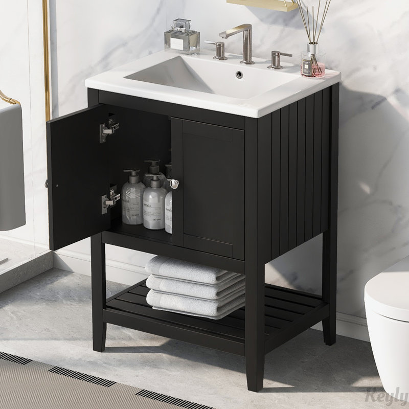 24" Solid Wood Frame Bathroom Vanity Ceramic Sink