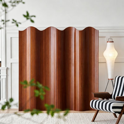Paravent Mid-Century en bois massif brun Mid-Century