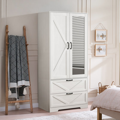2 Door Wood Wardrobe For Bedroom With Hanging Clothing Rod