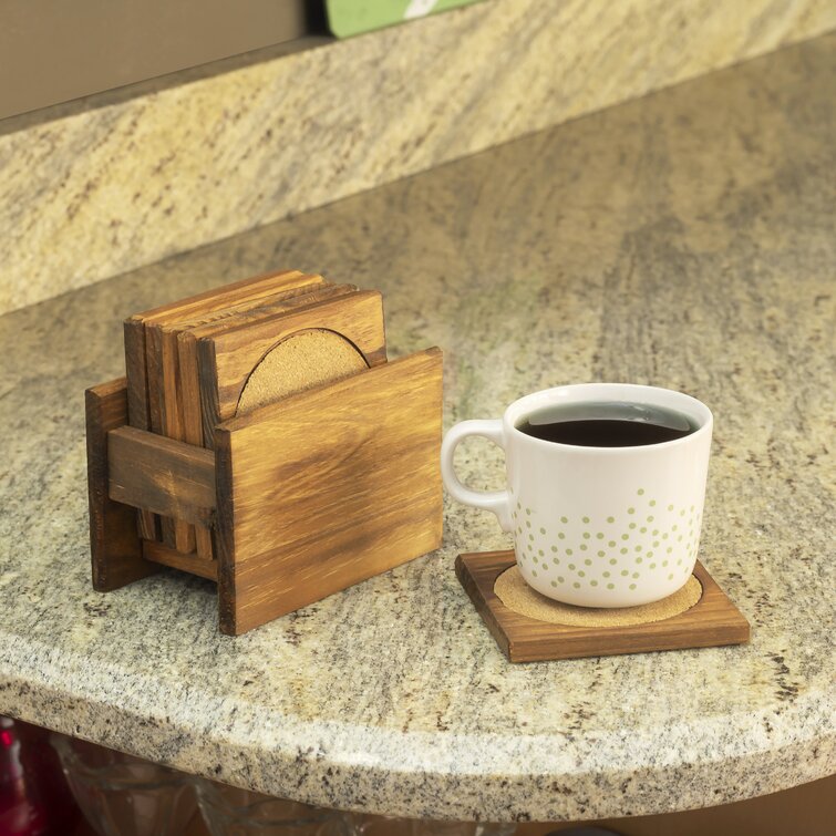 Wooden Drink Coasters,4.7 in Coasters for Drinks Absorbent Cork Coasters  Set,Natural Wood Stackable Reusable Coasters for Home Office Coffee Bar