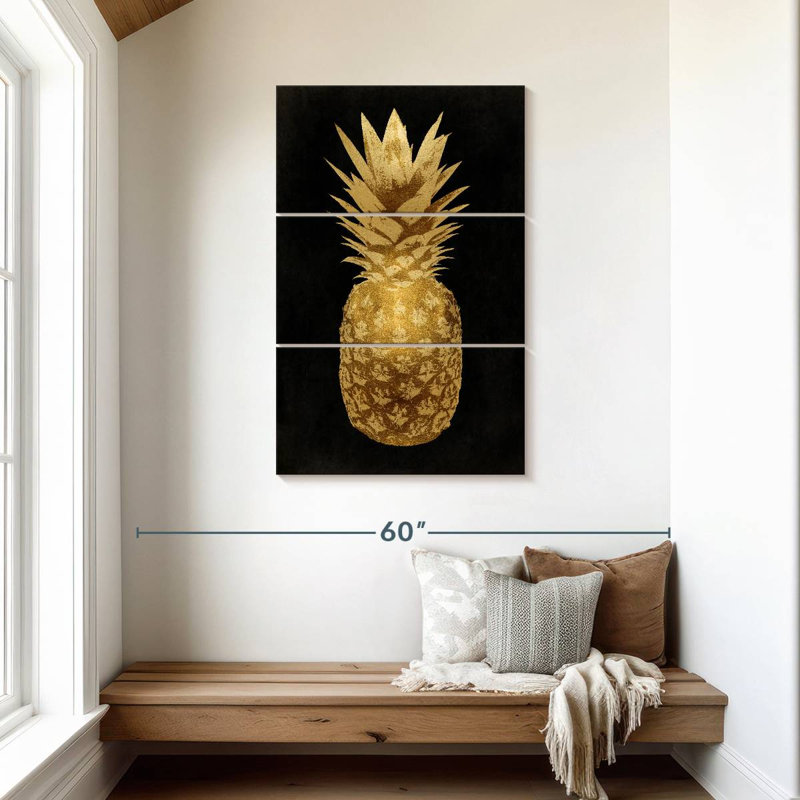 Yarlin Gold Pineapple On Black II, 45" H x 28" W