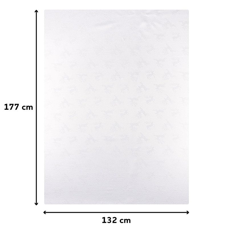 Christmas Tablecloth Metallic Deer Design, White;Silver, 132cm W x 178cm L