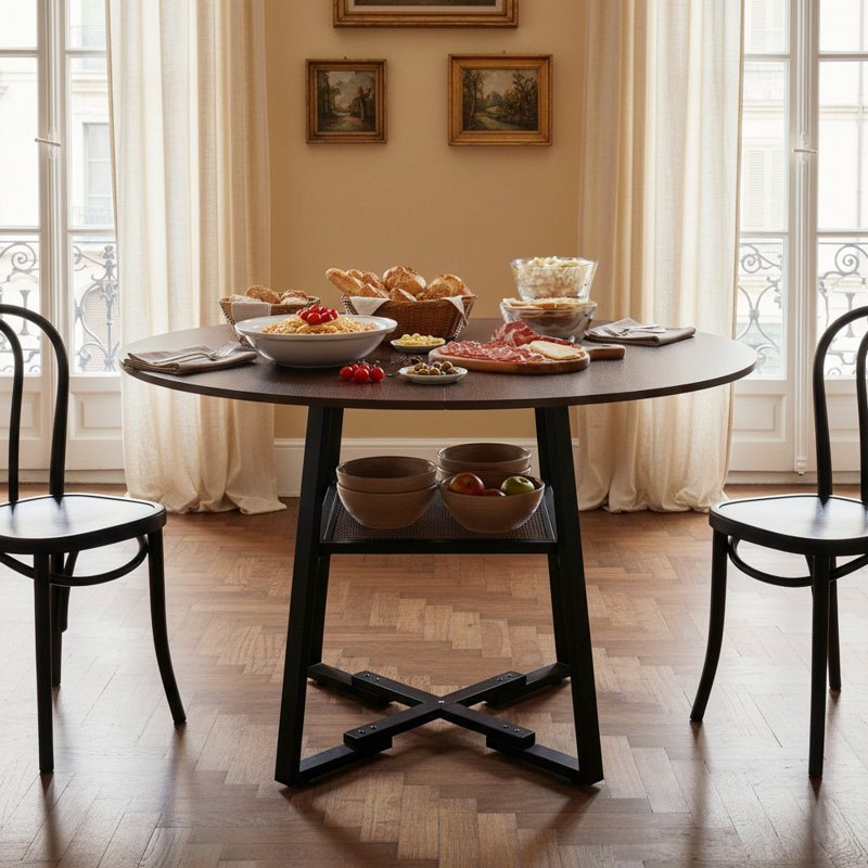 Metal Base Dining Table, Vintage Black