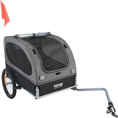 Dog Bike Trailer, Supports Up To 88 Lbs, Pet Cart Bicycle Carrier, Easy Folding Frame With Quick Release Wheels, Universal Bicycle Coupler, Reflectors, Flag, Collapsible To Store, Black/Gray