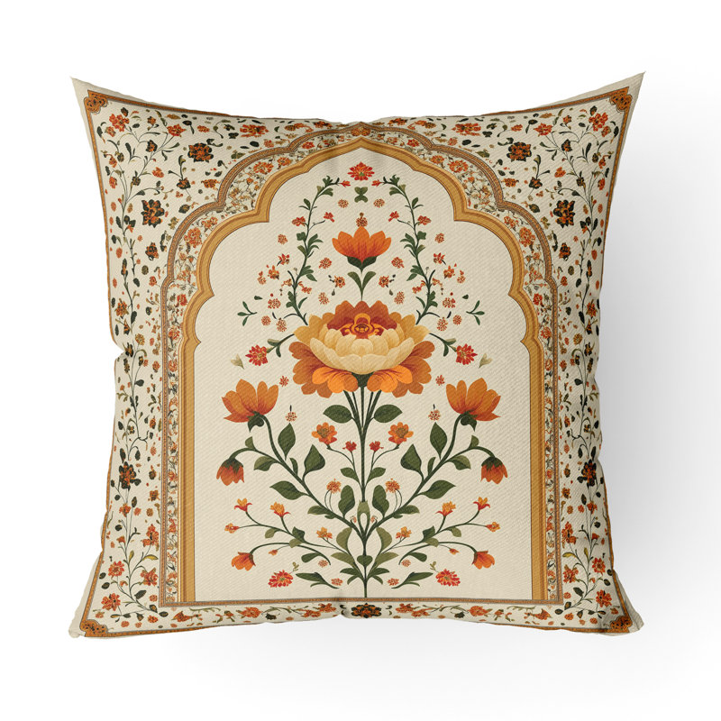 Mughal Splendor Intérieur/Extérieur 26x26, Carré 26 po, Beige / Cannelle