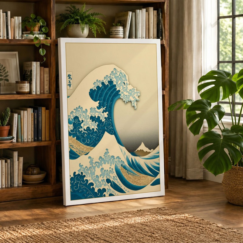 Great Wave at Dawn Japandi - Wrapped Canvas, 24x16 - 61.0 x 40.6 cm, Black Border